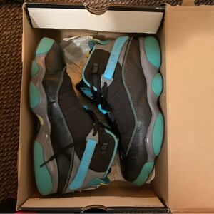 2012 Air Jordan 6 Rings Varsity Maze/Clay Grey-Gamma Blue Sz 10 Used With Box